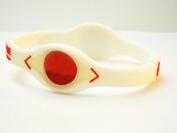 Power Strength, Energy, Balance and Flexibility Silicone Wristband - White Band w/RED Letters and RED Hologram Size XS-Large (Large)