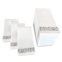 Premium Linen-Feel Wedding Napkins | Disposable Cloth-Feel Guest Hand Towels | Decorative Paper Towels | White and Silver Gray | Pack of 50