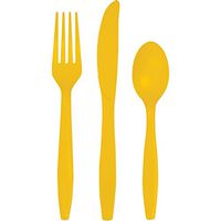 School Bus Yellow Plastic Assorted Cutlery, Serves 50