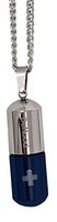 Large Pill Fob Necklace with 26" Chain - Keep Emergency Medication Airtight and Dry (Silver/Blue)