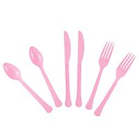 JAM PAPER Premium Extra Heavy Weight Cutlery - Assorted Utensils Set - Light Pink - 24 Disposable Utensils/Box