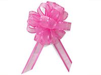 Sheer Gift Pull Bows - Pretty Pink Sheer w/Satin Edge 4" (5/8" Ribbon) - 18 Loops- Organza Pull Bow (4 Packs; 12 Bows Per Pack) - WRAPS-PR81909