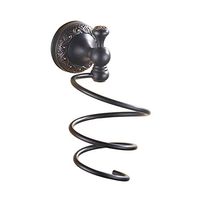 LOSYU Retro Carved Bathroom Hair Dryer Holders, Wall Mounted Hair Dryer Storage Storage Rack, Solid Brass Black Brushed Finish Base, Punching Installation