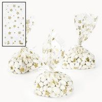 12 ~ Gold Star Cellophane Goody Bags ~ Approx. 5 1/2" X 3 1/4" X 11" ~ New