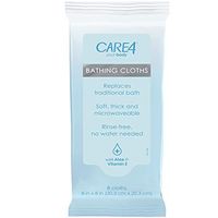 Care4 Bathing Cloths, Replaces traditional bath - Rinse-free, no water needed - Microwavable - With Aloe & Vitamin E, 8 Thick Wipes