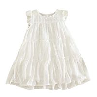 heavKin-Clothes 2-7Y Kids Baby Girls Summer Dress Sleeveless Ruffled Frill Solid Color Knee-Length Skirt (White, 5-6 Years)
