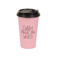 Dayna Lee “Coffee Then The World” 16 Ounce Disposable Cups with Lids and Sleeves, Gift Pack of 12