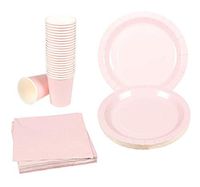 Juvale Disposable Dinnerware Set (No Cutlery) - 24-Set Paper Tableware - Dinner Party Supplies for 24 Guests, Including Paper Plates, Napkins and Cups, Pink