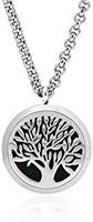 Tree of Life Essential Oil Diffuser Necklace - Aromatherapy Jewelry - Hypoallergenic 316L Stainless Steel, 21'' Chain with 12 Assorted Pads