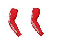 Arm Sleeve - Sports Compression Sleeves for Baseball, Basketball, Football, Cycling, Golf - Elbow Brace for Arthritis, Lymphedema - UV Protection, Tattoo Cover (1 Pair) (Red, L 11.8-14.2")
