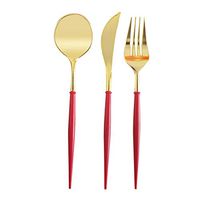 Disposable Plastic Utensils | Plastic Cutlery Set for Parties |20cm Plastic Cutlery Spoon Gold-Plated Silver-Plated Black Three-Piece Disposable Tableware - 5 Sets,5 Spoons 5 Knives 5 Forks (M)