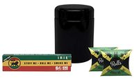 Rolls 7mm Smart Filters (2 Packs of 10), Irie King Size Rolling Papers, with Leaf Lock Gear Air-Tight UV Glass Stash Jar - 4 Item Bundle