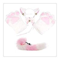 Carinloing 4PCS White Lolita Halloween Toys Sexy Uniform Cos Set - Fox Tail Cat Necklace Metal Ear Love Gift Party Play