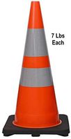 (Set of 6) CJ Safety 28" Premium PVC Traffic Safety Cones with Black Base & 6" + 4" Reflective Collars (6 Cones)