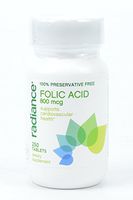 Radiance 100% Preservative Free Folic Acid 800 mg, Supports Cardiovascular Health 250 Tablets Dietary Supplement