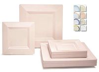 " OCCASIONS" 50 Plates Pack (25 Guests)-Heavyweight Wedding Party Square Disposable Plastic Plate Set -(25 x 9.5'' + 25 x 6.5'' (Square in Blush/Peach Pink)