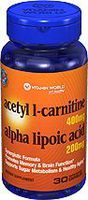 Vitamin World Acetyl L-Carnitine Free Form Alpha Lipoic Acid, 30 Caplets