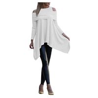 Meikosks Women's Irregular Hem Sweatshirt Off Shoulder Tops Solid Color Blouses Plus Size Pullover White