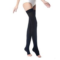 PPXGOGO Thigh High Compression Socks, Firm Support 20-30 mmHg Gradient Compression Stockings with Silicone Band. Treatment for Running, Edema, Varicose Veins, Pregnancy, Nursing.(Black-Open,XXL)
