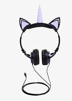 Gabba Goods Premium LED Light Up in The Dark Unicorn Over The Ear Comfort Padded Stereo Headphones with AUX Cable | Earphone Gift - Black