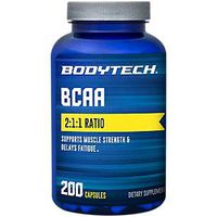BodyTech BCAA (Branched Chain Amino Acid) Optimal 2:1:1 Ratio Supports Muscle Recovery Endurance (200 Capsules)