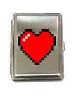 8-Bit Heart Video Game - Metal Kings Size Cigarette Case Holder Brushed Chrome Slim 16 Cigs Design Spring - Birthday, Bachelor, Party, Weddings, Gift