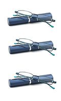 EYE ZOOM 3 Pack Readers Ultra Slim Compact Lightweight Tube Reading Glasses with Portable Clip Aluminum Case, Navy Blue Strength +2.00