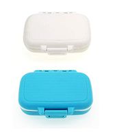 ERZA SCARLET Small Pill Cases 3 Removable Compartments Travel Medication Carry Case - Pill Box for Daily Vitamin Organizer Box (White + Blue)