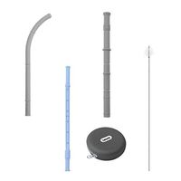 Reuseable silicone collapsible straws-3 pack protable drinking straw with carrying case and cleaning brush BPA free