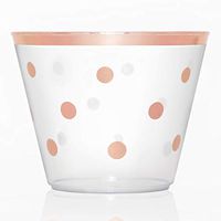 9oz Slim Rose Gold Cups | Polka Dots Plastic Wine Tumblers | Disposable & Recyclable Party Cups | 50 Count