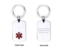 VNOX Free Engraving-Red Medical Alert ID Stainless Steel Dog Tag Keychain Keyring for Men Women