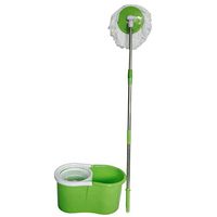 NITCHA14 Bucket 2 Heads Hot 360° Easy Clean Floor Mop Microfiber Spin Rotating Head Green