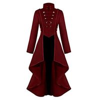 Kiminana Women's Button Lace Steampunk Vintage Button Long Tail Long Trench Coat Jacket Thin Outwear Jacket Red