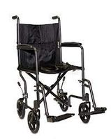 Wheelchair - 17" Seat Width Rollabout with folding frame, padded fixed arms, black nylon upholstery, detachable swing away footrests. Weight capacity: 300 lbs