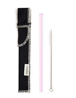 REUSABLE GLASS STRAW SLEEVE SET - INCLUDES STRAIGHT BPA FREE GLASS 8 in or 10 in STRAW + BLACK ORGANIC SLEEVE + CLEANING BRUSH FITS IN CUPS, MASON JARS, YETI 30 OZ & TUMBLERS.