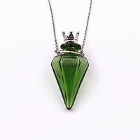 Colored glass Pendant Necklace Aromatherapy Perfume bottle necklace 50cm Stainless steel chain (Green)