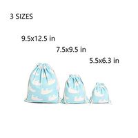 Nuni Cute White Bear Cotton Double Drawstring Pouches Muslin Bags Gift Bags Sacks Sachet Bags for Jewelry Candy Favors Wedding Birthday Party Blue 3 Sizes Available 1-12 Counts (7.5x9.5/1 Bag)