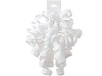 Pack Of 12, Solid White High Gloss Curly Gift Bows 12 Strands on Hang Tab Made In USA