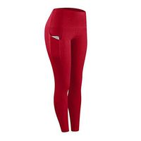 Theoylos Womens High Waist Yoga Pants Tight Workout Pants Ladies Tummy Control Yoga Leggings with Pockets Red