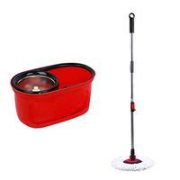 MOP Spinning and Bucket Cleaning Set Wet and Dry Dual Use Hangable Hand Pressure Double Drive Red Head2