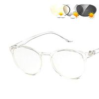 HQMGLASSES Ultra-Light Retro Round Reading Glasses - Progressive Multi-Focus Reading Reader Transition photochromic Sunglasses for Men and Women +1.0 to +3.0,Clear,+1.5