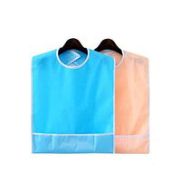 Qpower 2 Pcs Adult Bibs, Reusable Mealtime Protector, Dining Bibs with Crumb Catcher Washable, Apron Elderly Disability Patient Adjustable for Cooking, Eating(Blue+Orange)