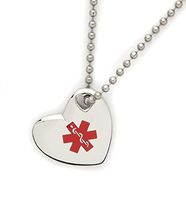Medical Alert ID Stainless"Puffy" Heart Pendant Necklace