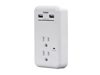 Monoprice 2 Outlet Power Surge Protector Wall Tap with 2 Built in 3.4A USB Charging Ports - White | ETL Rated 450 Joules with Red & Green Protected/Charging Light Indicators