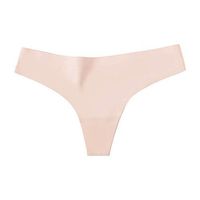 Theoylos Women's Seamless Bonded Stretch Thong Panty Soft Ice Silk Thong Ladies Breathable Briefs Underwear Beige