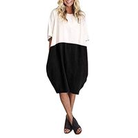 BEAUTYVAN Plus Size Dress for Women,Ladies Casual Linen Short Sleeve Splice Solid Oversized Tunic Dress with Pockets
