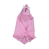 Childerens Wraparound Spa Hooded Towel and Slipper Set, Pink Cat Design