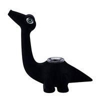 Unbreakable Honey Silicone Straw Pipe with Decorative Bowl Interior Dinosaur Design (Black)