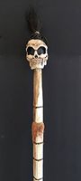 Wood Carved Skull Skeleton Walking Stick Cane Halloween Skull Staff - Huge XL Size - Top Quality - OMA Brand