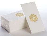 Linen-Feel Guest Towels | Decorative Bathroom Napkins | Soft, Absorbent Disposable Paper Hand Towels for Kitchen, Bathroom, Parties, Weddings, Dinners Or Events White and Gold Napkins 100 Pack